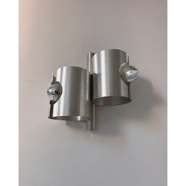 Metal Vintage Double Wall Lights in Brushed Metal, France, 1970, Set of 2 For Sale - Image 7 of 8