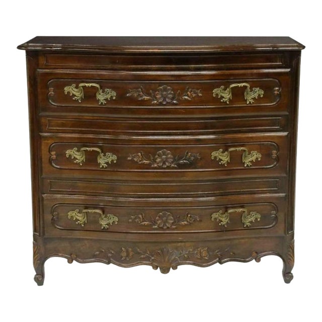 Fine Antique Country French Provincial Louis XV Style Carved Solid Wood & Bronze Chest of Drawers Dresser For Sale