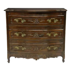 Fine Antique Country French Provincial Louis XV Style Carved Solid Wood & Bronze Chest of Drawers Dresser