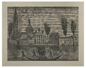 Gianpaolo Berto, Gondoliers in Venice, Etching, 1974