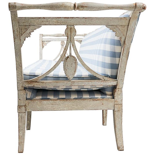 Antique Swedish Gustavian Sofa with Wood Carving, Late 18th Century, Newly Upholstered Since Schumacher was founded in...