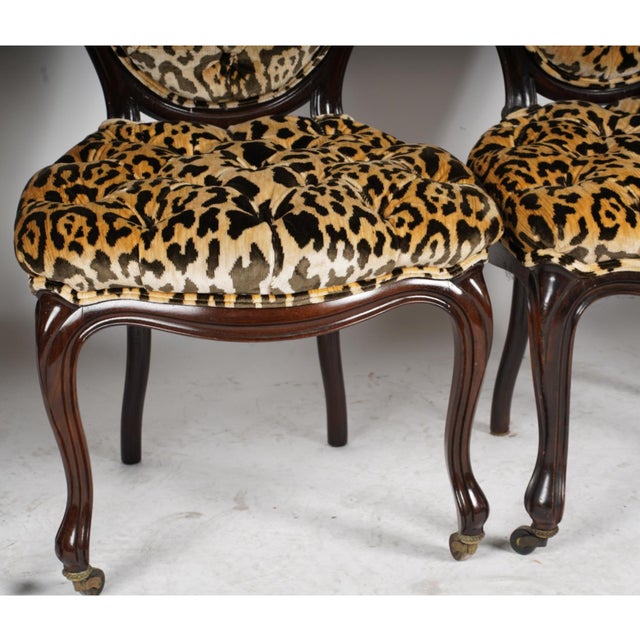 Pair of Antique Mahogany Rococo Chairs W Scalamandre Leapardo Silk