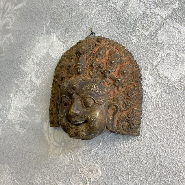 Mahakal Ritual Mask Depicting Bhairara a Deity of Tibetan Buddhism in Bronze, 1800s For Sale - Image 3 of 9