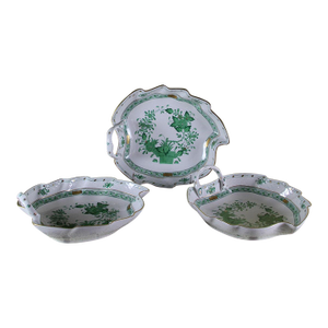 1960’s Vintage Herend Hand-Painted Leaf Shaped Dish With Fleurs Des Indes Green Decoration- Set of 3