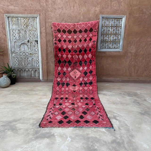 Red 1970s Abstract Red Moroccan Runner Rug - 4'2" X 11'8" Ft For Sale - Image 8 of 9