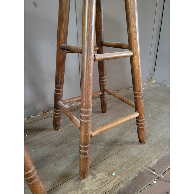 Antique Primitive Wooden Pub Stools For Sale - Image 10 of 11