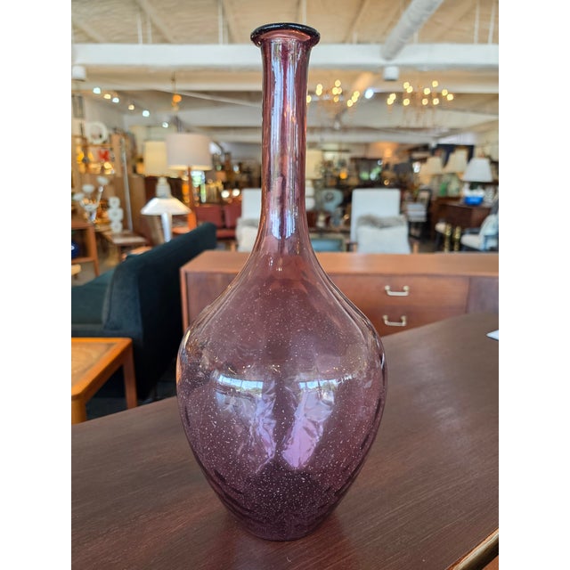 1970s 1970s Mid-Century Modern Hand-Blown Amethyst Purple Glass Decanter Bottle / Vase For Sale - Image 5 of 9