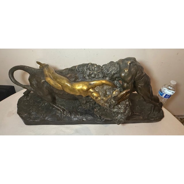 Bronze Huge Antique R Aurili Italian Hercules Bull Lady Bronze Patinated Plaster Statue For Sale - Image 8 of 18
