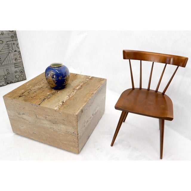 Tan Cube Square Shape Travertine Marble Coffee Table on Wheels For Sale - Image 8 of 10