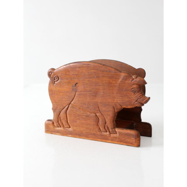 Mid 20th Century Vintage Folk Art Carved Wooden Pig Napkin Holder For Sale - Image 5 of 10