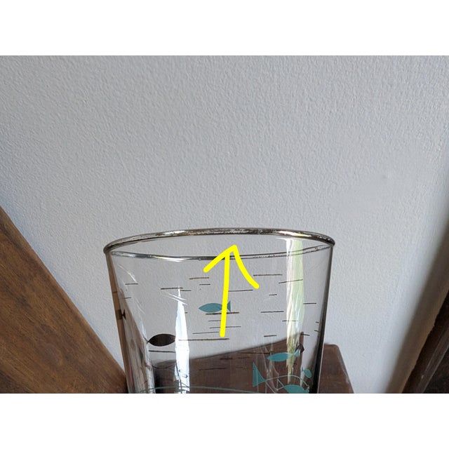 Vintage Mediterranean Atomic Fish Pilsner Glasses by Libbey ~ Set of 8 ~ Mid-Century Modern, Aqua Blue and Black With Platinum Trim For Sale - Image 12 of 15