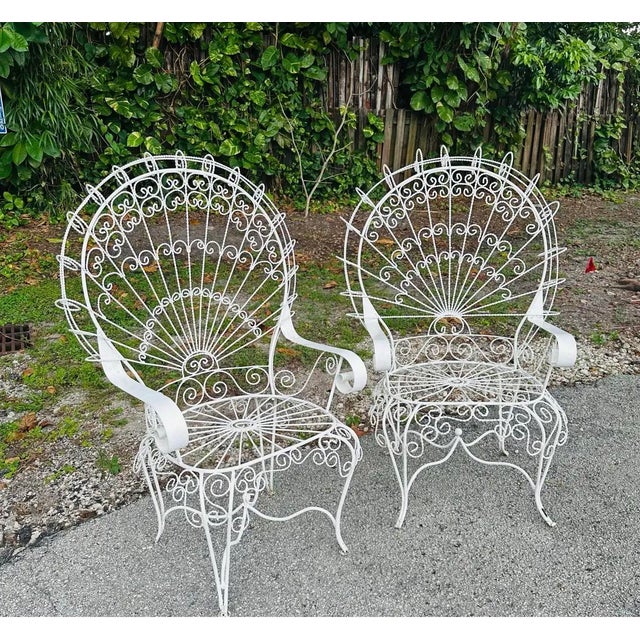 1950s Peacock Style Wrought Iron Set of Chairs With Matching Bench - Set of 3 For Sale - Image 11 of 11