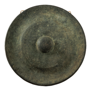 Antique Thai Bronze Gong with Domed Center and Aged Verdigris Patina