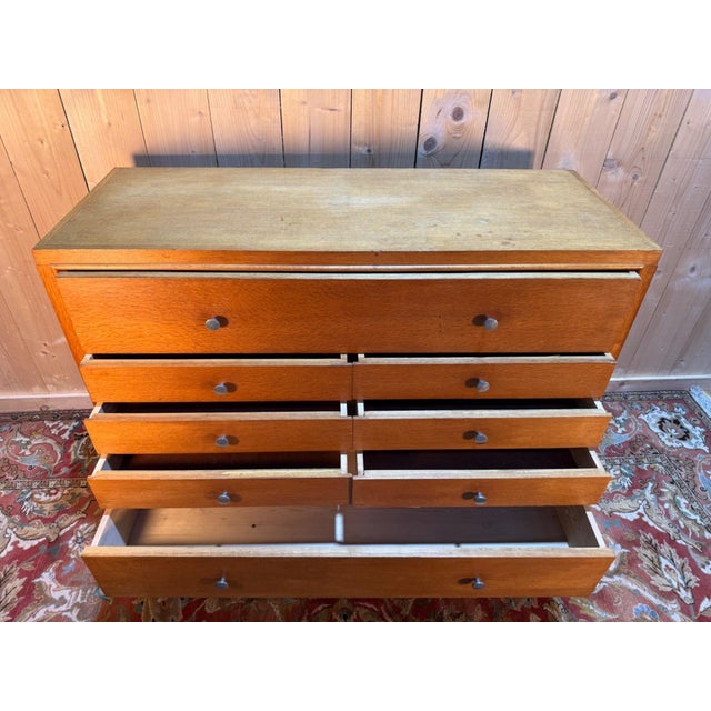 Brown Vintage Oak Chest of Drawers with Splayed Legs, 1950s For Sale - Image 8 of 9