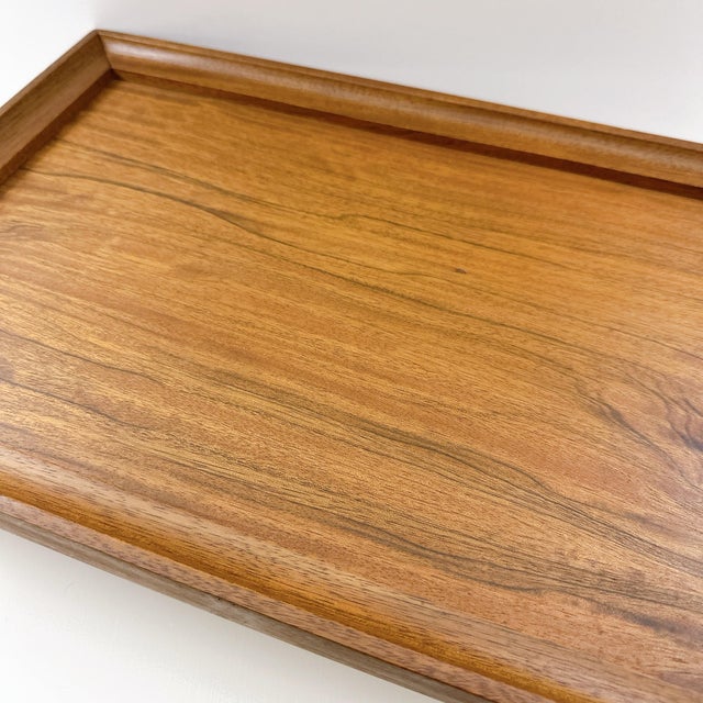 Vintage Mid Century Modern Teak Wooden Riser Tray | Scandinavian Display Stand | Danish Modern Serving Tray | Japandi Decor | Coffee Table Organizer For Sale - Image 9 of 12
