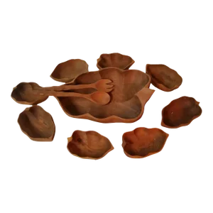 Mid-Century Leaf Form Wooden Bowl Serving Set- 11 Pieces