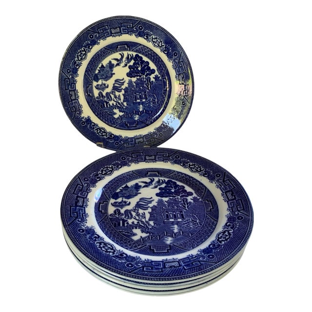Vintage Allertons LTD Blue Willow 10" Dinner Plate Staffordshire England 1937 - Set of 6 For Sale