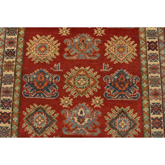 2020s Kazak Rug 3’11” X 5’3” Red Wool Tribal Hand-Knotted Oriental Carpet For Sale - Image 5 of 12