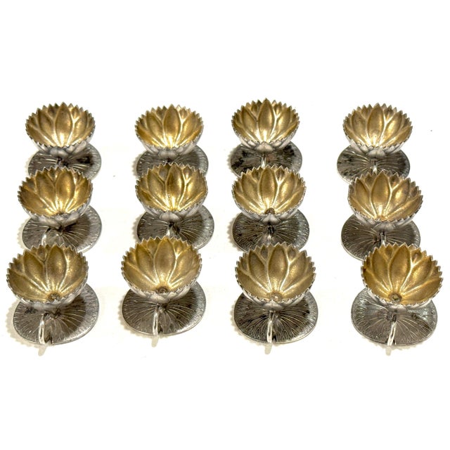 12 American Aesthetic Movement Meriden Silverplate & Goldwashed Lotus Open Salts For Sale - Image 10 of 18