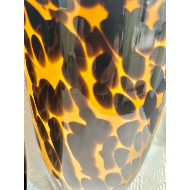 Early 21st Century Tortoise Shell or Leopard Layered Glass 12” Vases - A Pair For Sale In New Orleans - Image 6 of 7