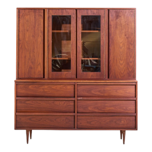Jack Cartwright for Founders Style Mid Century Walnut Credenza With Hutch