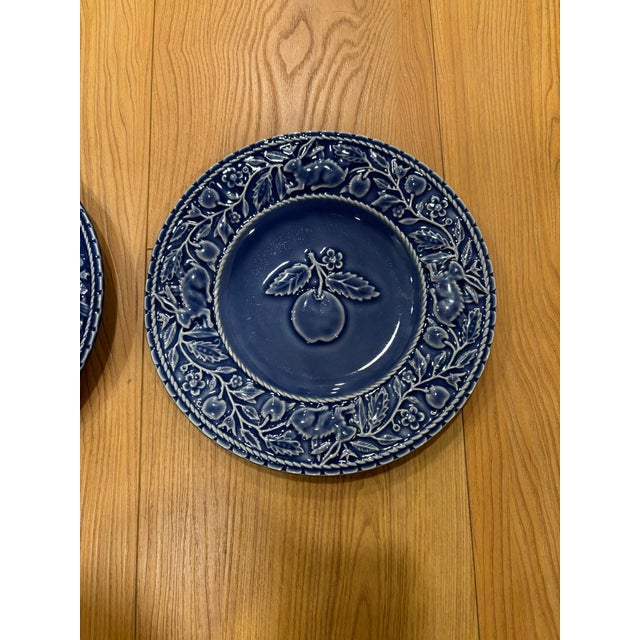 1980s 1980s Blue Bordallo Pineiro Salad/Dessert Plates - Set of Three For Sale - Image 5 of 8