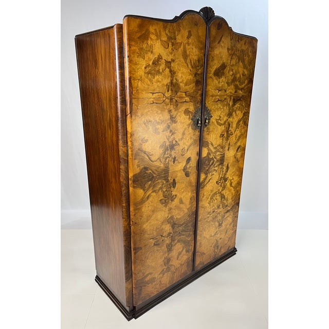 H & L Epstein Furniture Co Mid 20th Century English Art Deco Book-Matched Burl Walnut Wardrobe For Sale - Image 4 of 13