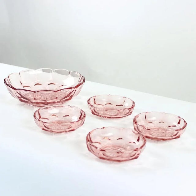 Rose Glass Bowls, Czechoslovakia, 1950s, Set of 5 For Sale - Image 9 of 9