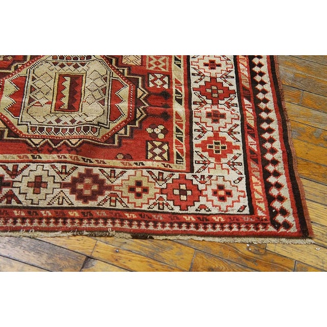 1900s Red Geometric Rustic Antique Caucasian Karabagh Rug 4' X 9' Knotted Wool Carpet For Sale - Image 4 of 5