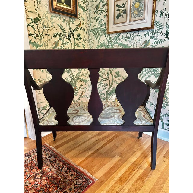 Early 20th Century Early 20th Century American Classical Revival / Empire Revival Mahogany Settee With New Paisley Upholstery For Sale - Image 5 of 15