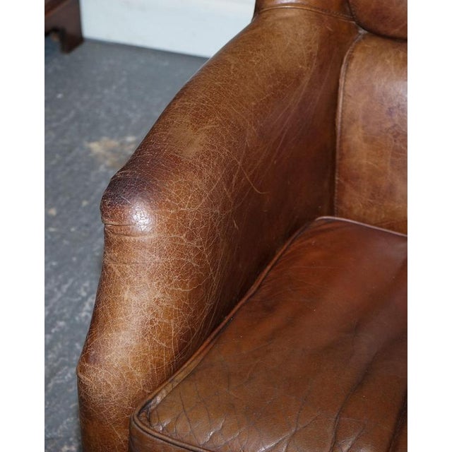 Vintage Brown Heritage Leather Reading Lounge Armchair in the style of Halo and Timothy Oulton For Sale - Image 5 of 16