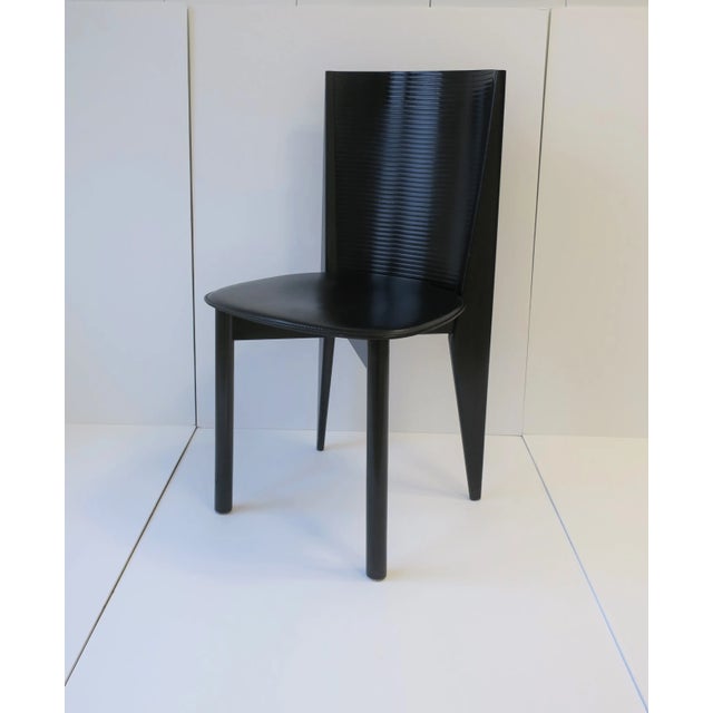 Italian Designer Postmodern Black Lacquer Wood and Leather Side Chair For Sale - Image 13 of 13