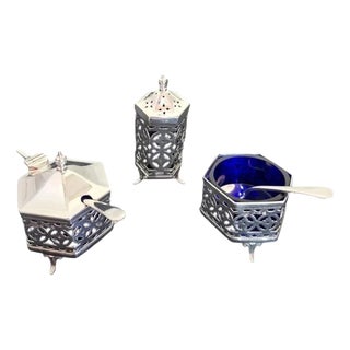 Antique Sterling Silver Cruet Set, Birmingham, 1926, Set of 3 For Sale