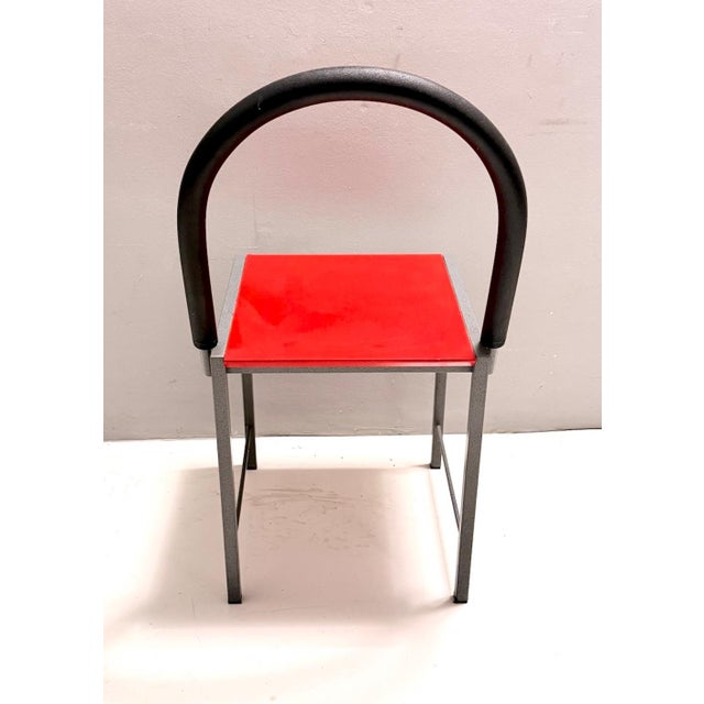 Modern Vintage Red Side Chair in Laminate & Metal in the style of Ettore Sottsass, Italy, 1980s For Sale - Image 3 of 11