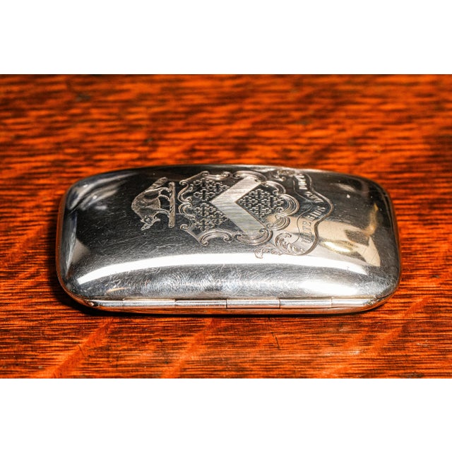 Superb Antique Sterling Silver Cigarette Case Holder Armorial Heraldic Tobacciana For Sale - Image 12 of 13