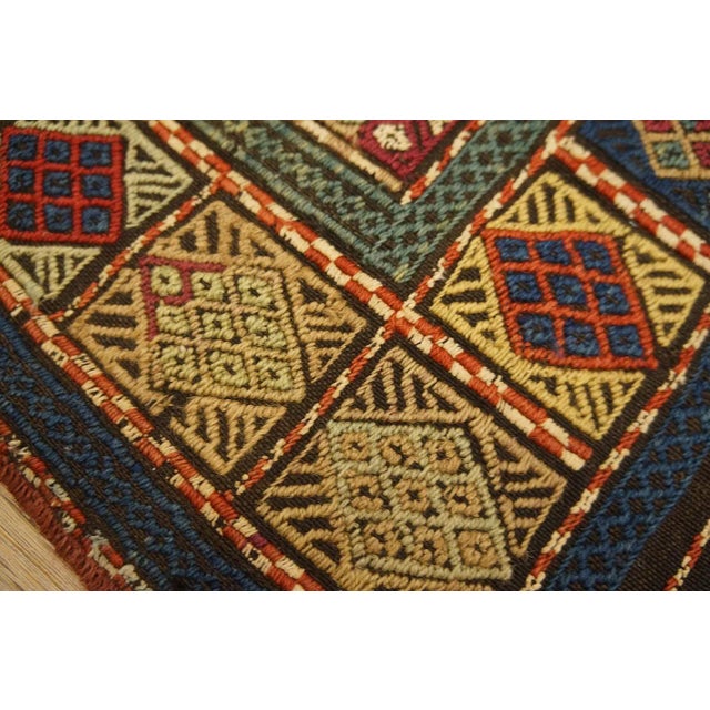 Ruby Red 1880s Multi Geometric Rustic Antique Caucasian Verneh Flat-Weave Carpet 5'6" X 7'10" Wool Rug For Sale - Image 8 of 12