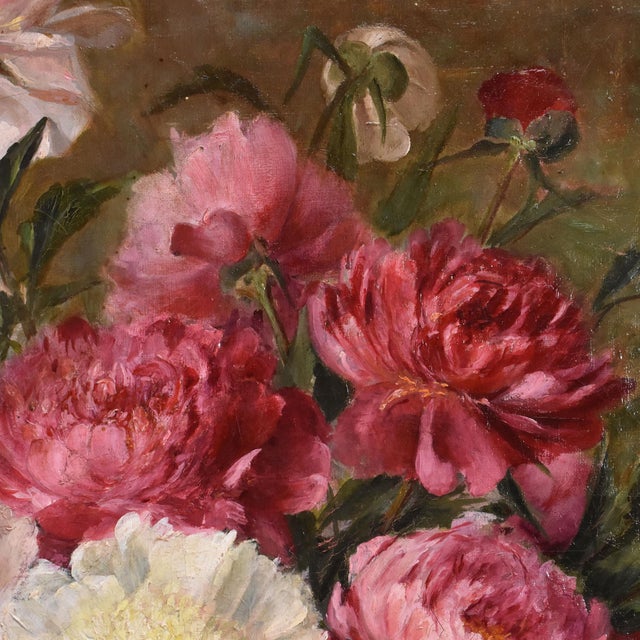 Peonies and Books, Oil on Canvas, 19th Century, Framed For Sale - Image 5 of 11