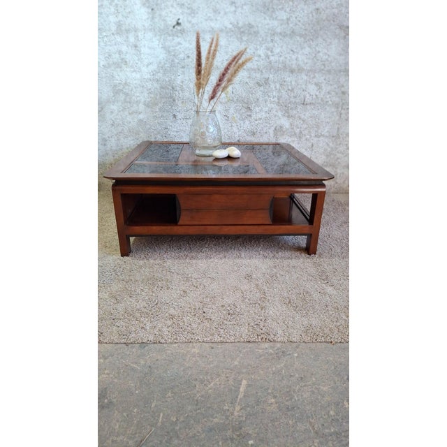 Square Coffee Table in Wood with Black Glass Top, 1990s For Sale - Image 6 of 13