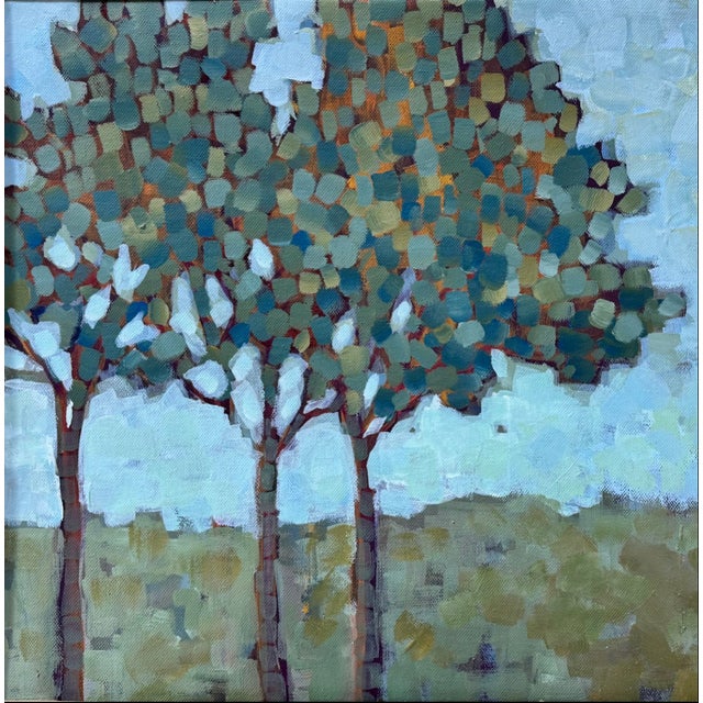Impressionist Textural Serenity: Jacobson's Three Little Trees. Oil Painting For Sale - Image 3 of 13
