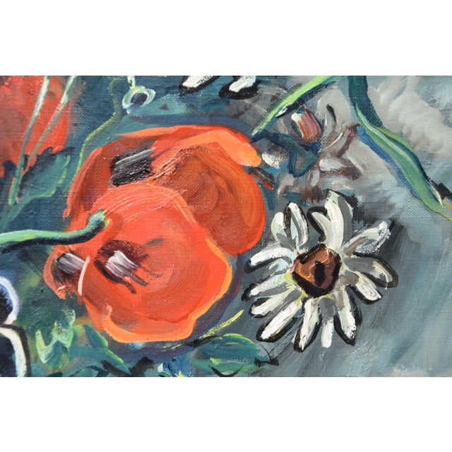 Friedrich Kunitzer, Still Life with Poppies & Jug, 1970s, Oil on Canvas, Framed For Sale - Image 7 of 13