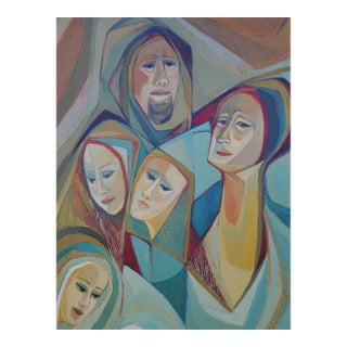 1960s Nativity Scene Mid-Century Modern Oil Painting For Sale