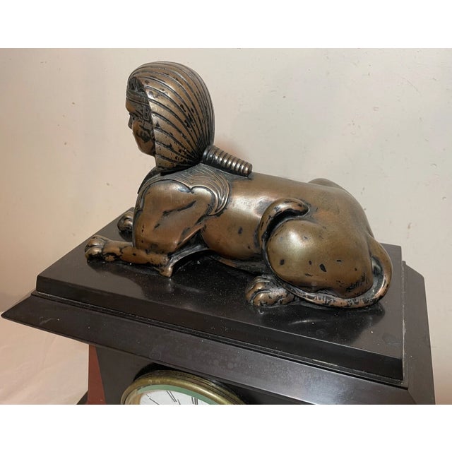 Heavy Antique 19th Century R. Stuart Egyptian Revival Marble Bronze Mantle Clock For Sale - Image 9 of 16