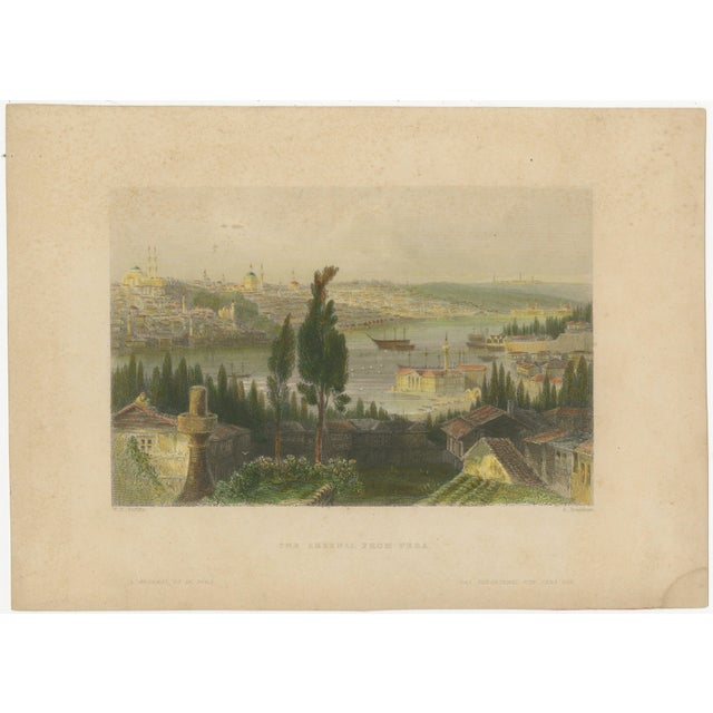 Bosporus Harbor View from Pera, Istanbul Arsenal – Antique Bartlett, c.1839 : An elegant and detailed 19th-century view of...