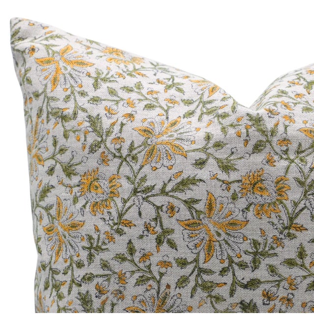 Block Printed Pillow Cover - Thick Linen 24x24 Inch - Neera Bel For Sale - Image 4 of 5