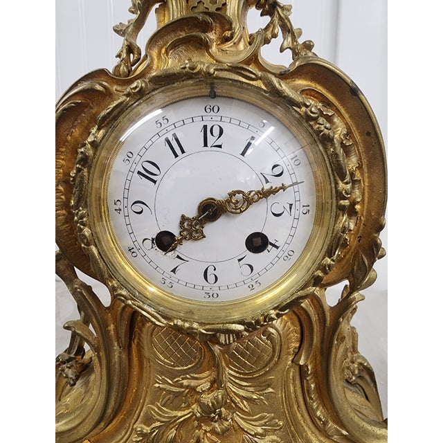 Beautiful Antique French Louis Gilded Mantle Clock For Sale - Image 4 of 5