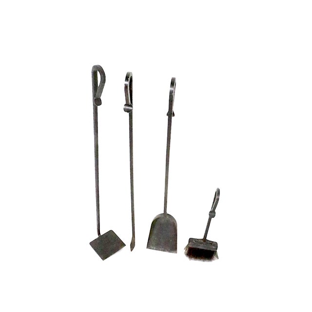 Metal Vintage Five Piece Wrought Iron Fireplace Tool Set For Sale - Image 7 of 10