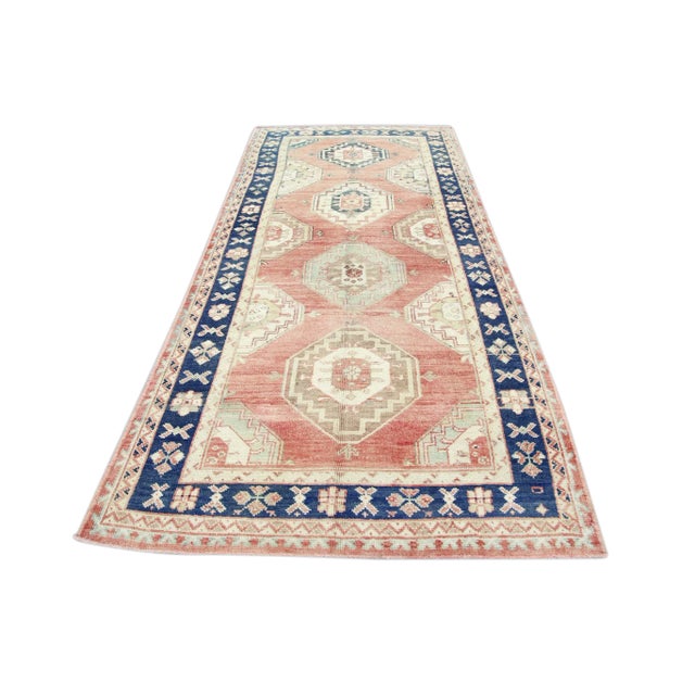 1960s Vintage Pink & Blue Rug For Sale - Image 9 of 10