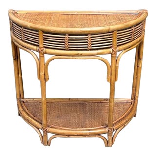 Wicker/Rattan Demilune Console Table For Sale