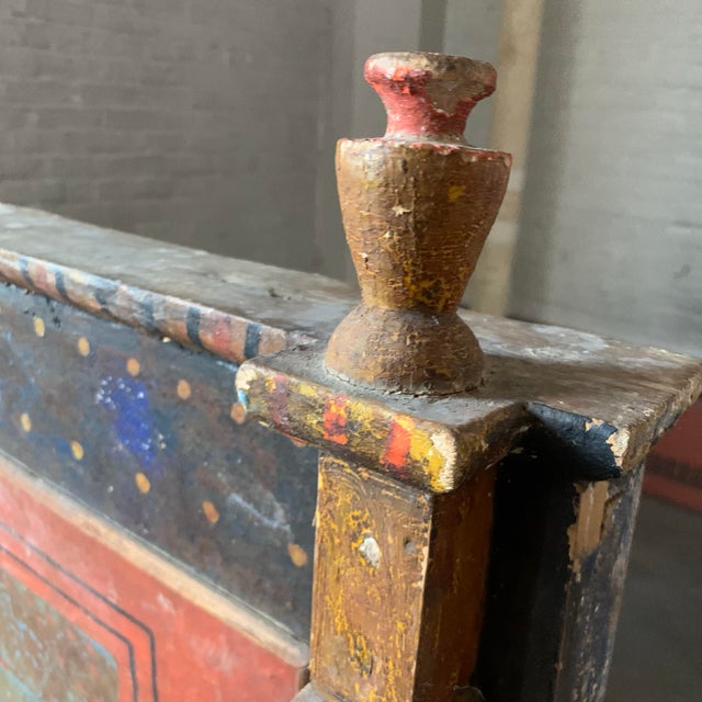 Antique Folk Art Primitive Hand Painted Carved Bed With Swan Carvings For Sale - Image 12 of 12