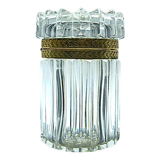 Baccarat Style Jewelry Box in Crystal and Gold Metal, 1970s For Sale